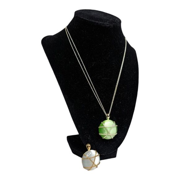 Green & White Tigers Eye Changeable Pendant Necklace by Roman Vtg Jewelry - Picture 6 of 7